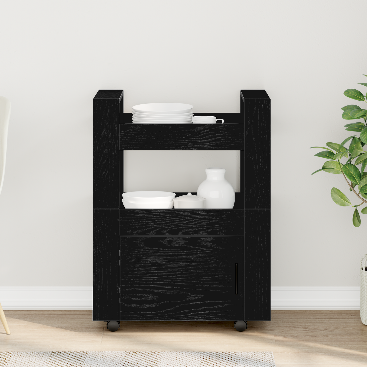 Kitchen Trolley Black oak 60 x 45 x 80 cm Engineered wood