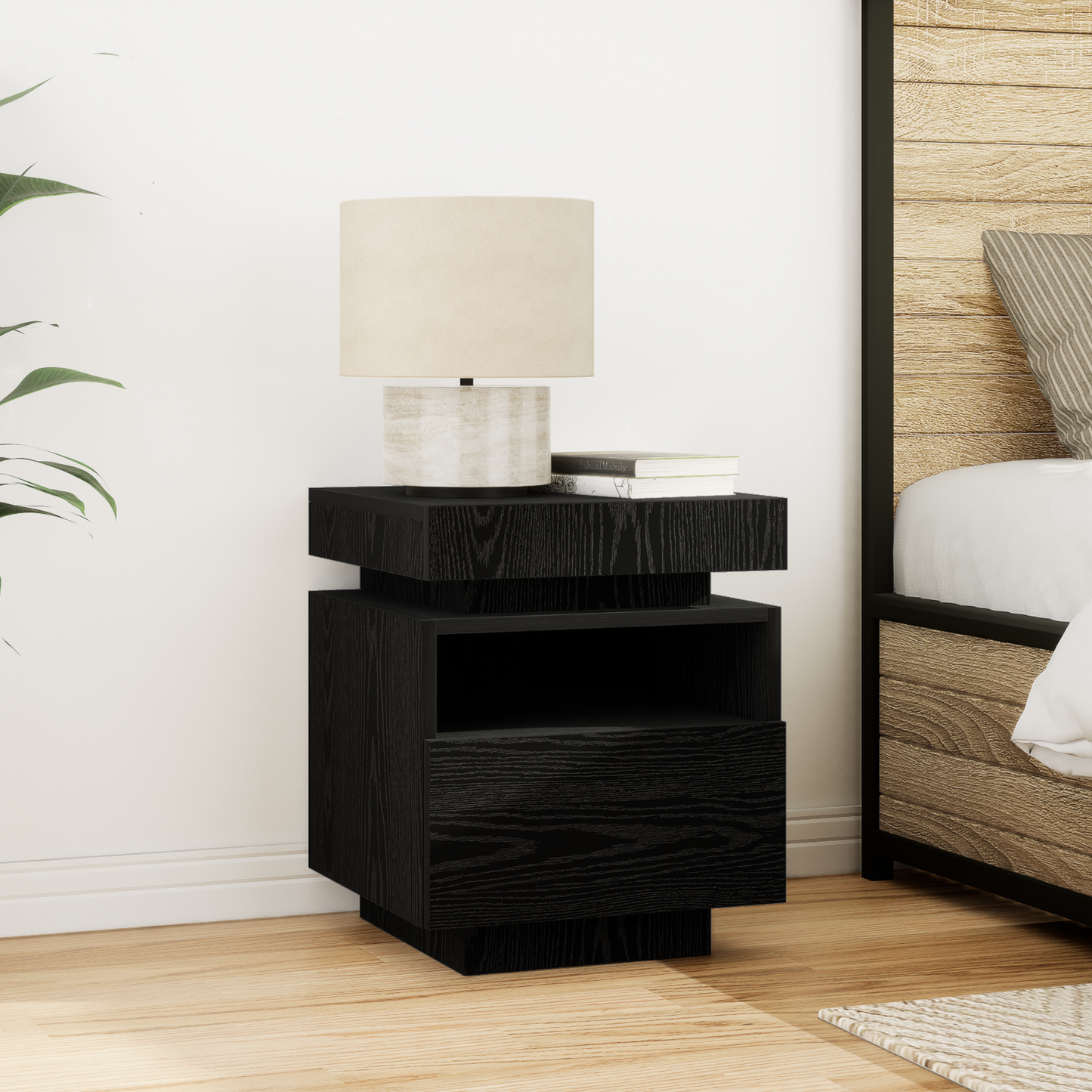 Bedside Cabinet Black Oak 40 x 39 x 48.5 cm Engineered wood