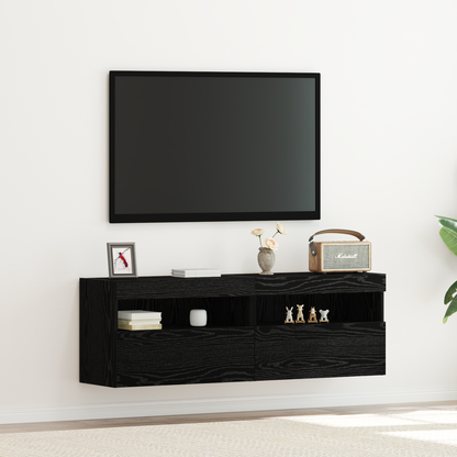 TV Wall Cabinet 2 pcs Black oak 60 x 30 x 40 cm Engineered Wood