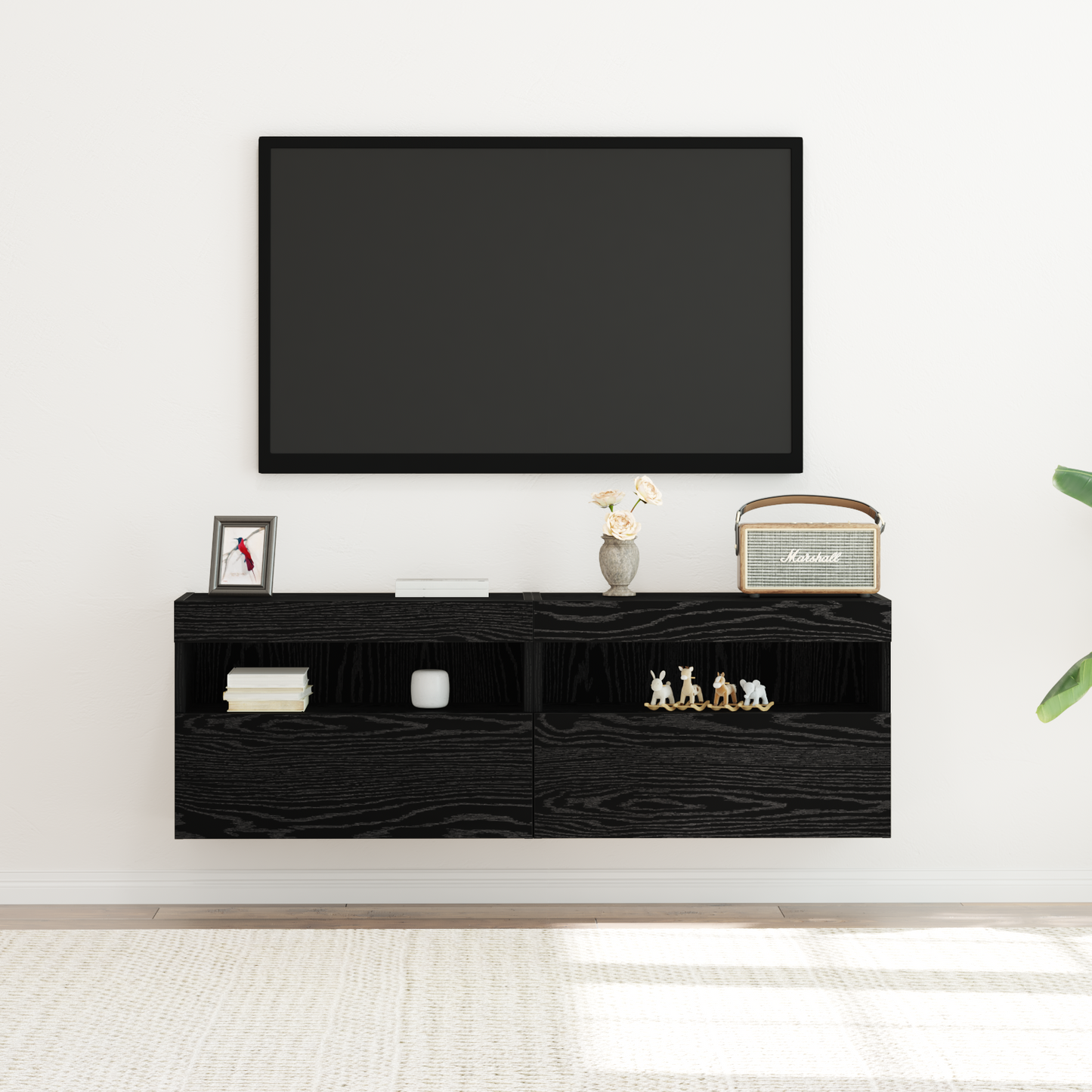 TV Wall Cabinet 2 pcs Black oak 60 x 30 x 40 cm Engineered Wood