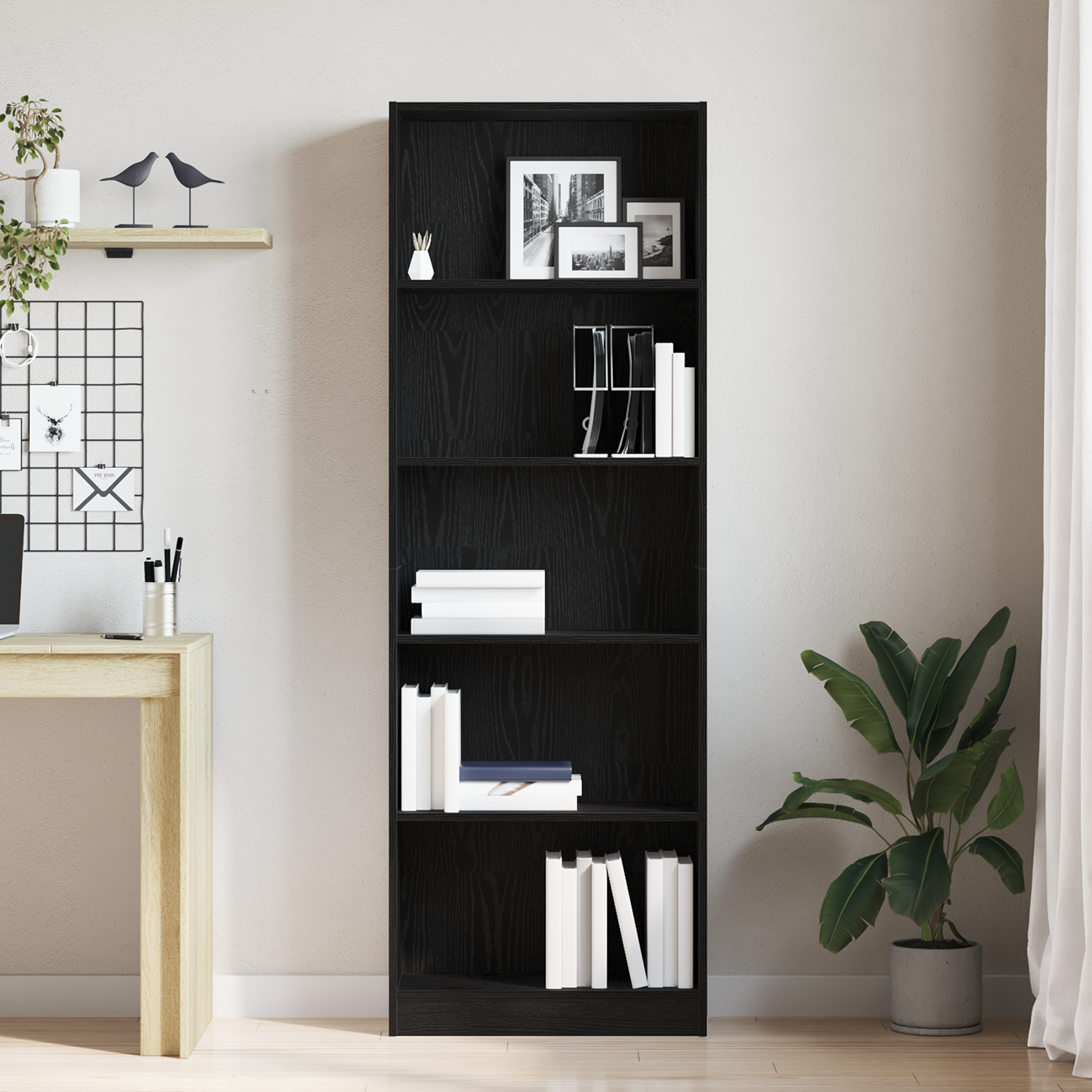 Bookshelf 60 x 24 x 176 cm Engineered Wood Black Oak