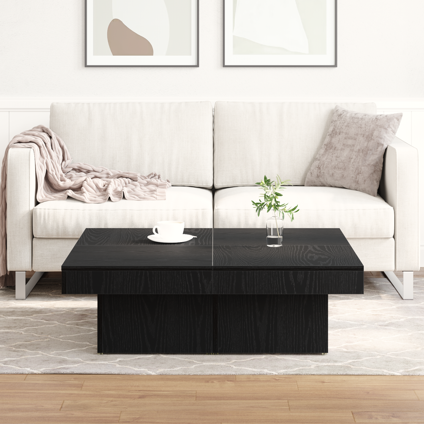 Coffee Table Black Oak 90 x 90 x 28 cm Engineered Wood