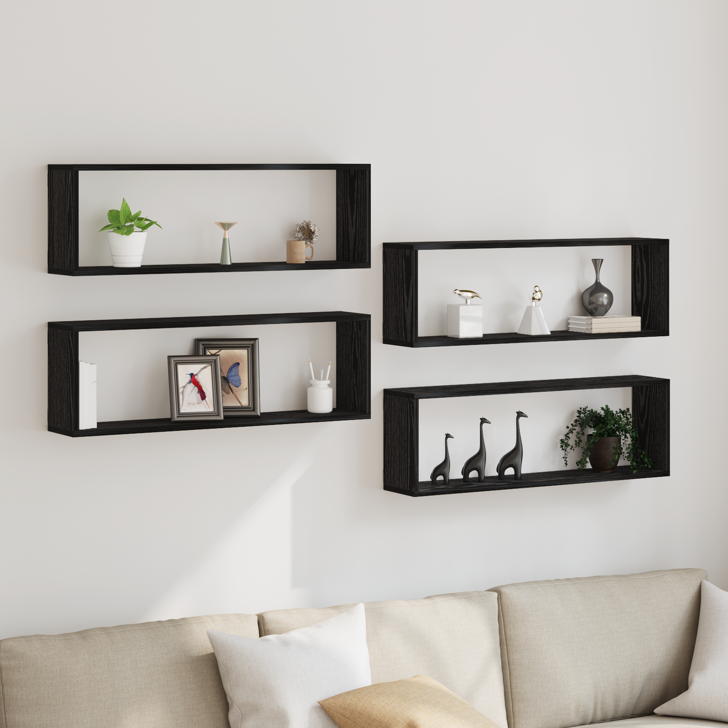 Wall Shelves 4 pcs Black Oak 80 x 15 x 26 cm Engineered Wood