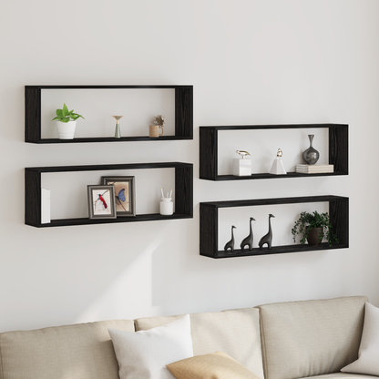 Wall Shelves 4 pcs Black Oak 80 x 15 x 26 cm Engineered Wood