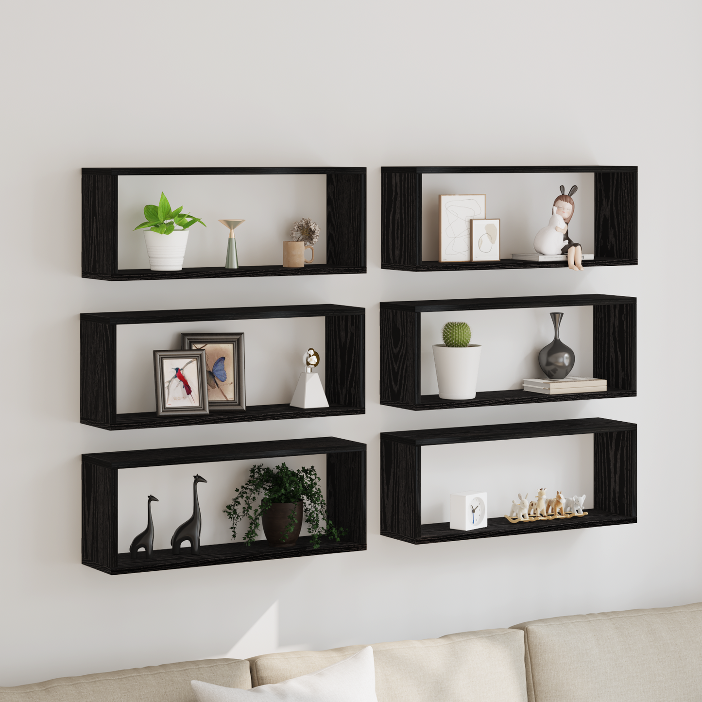 Wall Shelves 6 pcs Black Oak 60 x 15 x 23 cm Engineered Wood