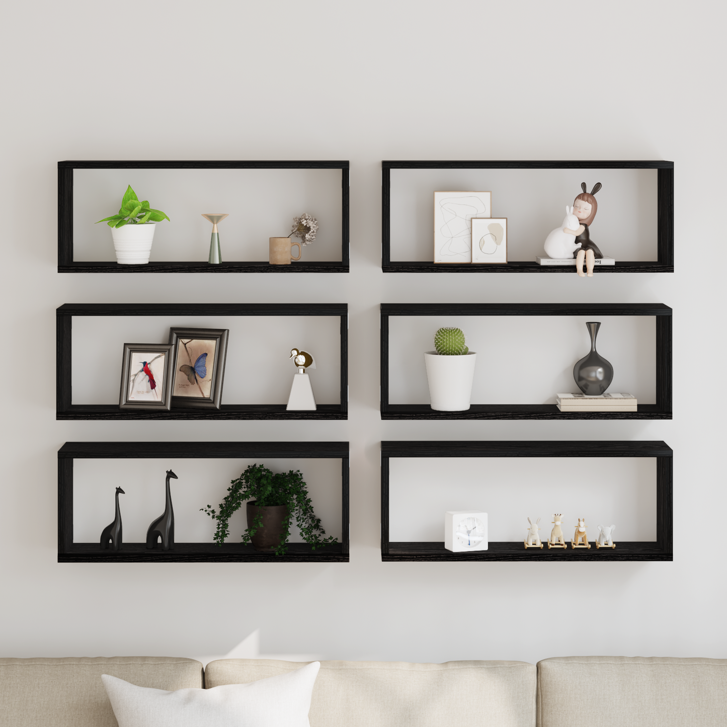 Wall Shelves 6 pcs Black Oak 60 x 15 x 23 cm Engineered Wood