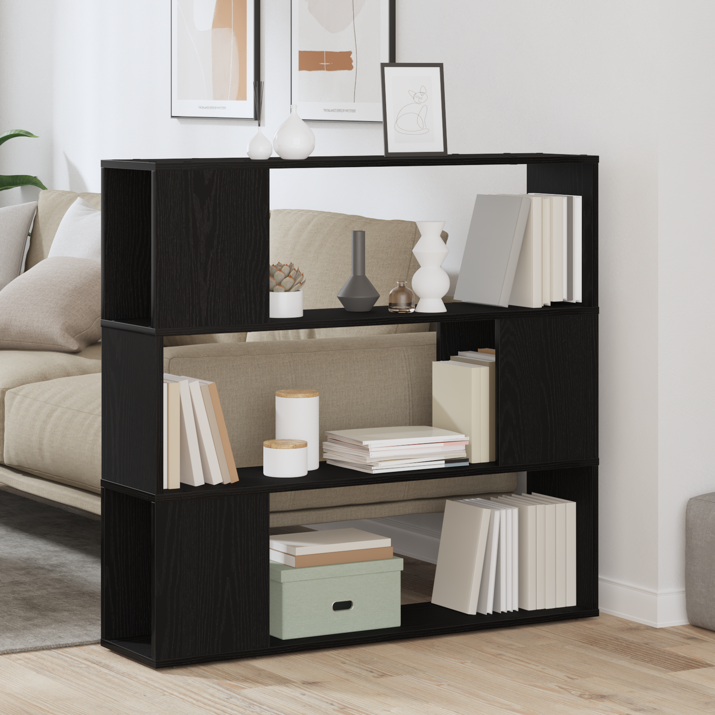 TV Cabinet Set Black Oak 100 x 24 x 94 cm Engineered Wood