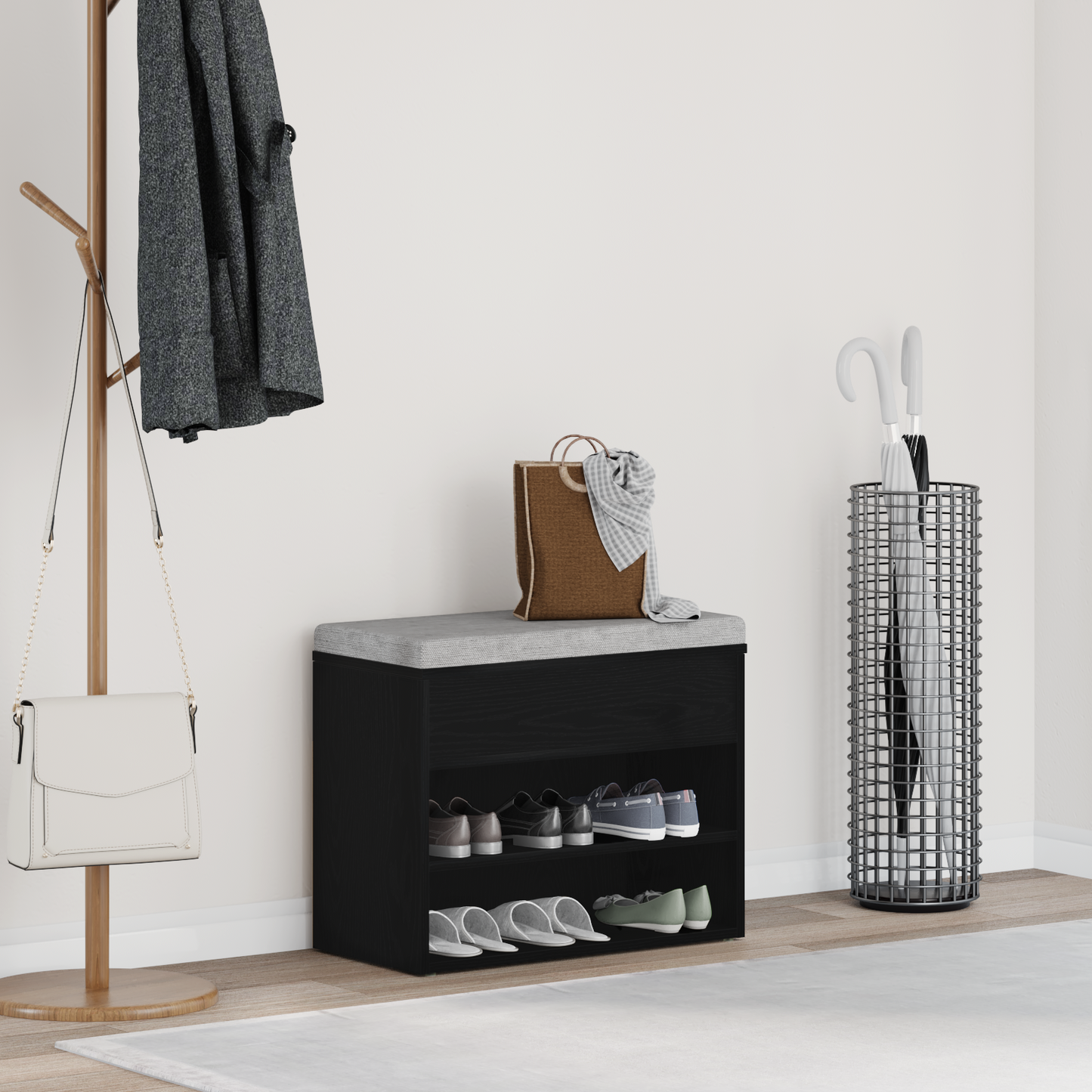 Shoe Bench with Shelf Black Oak 60 x 30 x 45 cm Engineered Wood