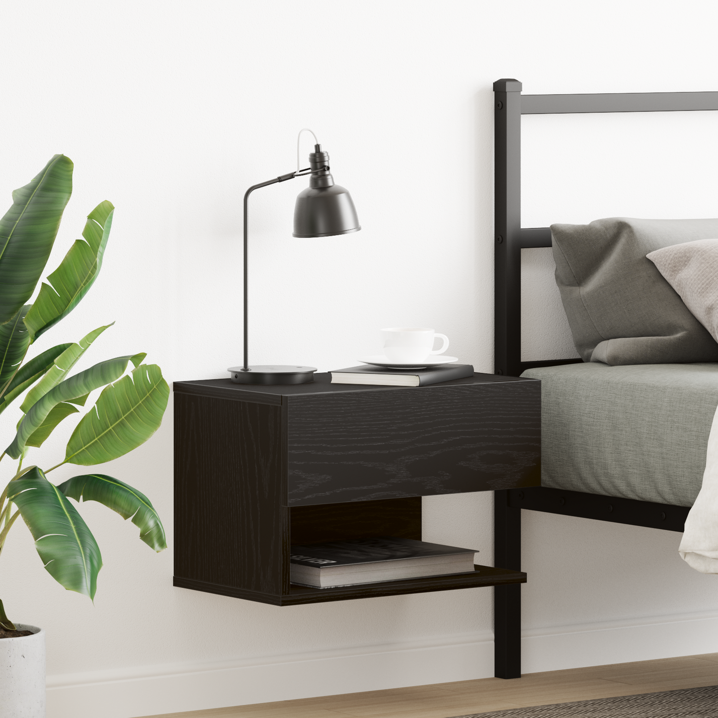 Bedside Cabinet Black Oak 46 x 30 x 30 cm Engineered Wood
