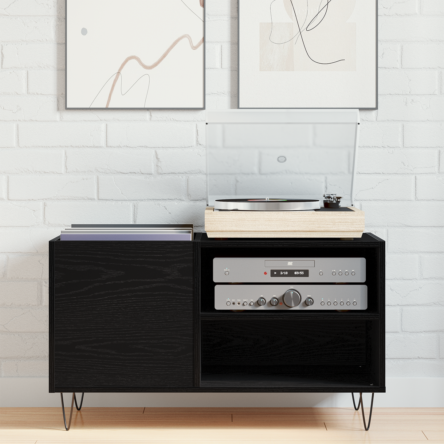 Record Cabinet Black Oak 85 x 38 x 48 cm Engineered Wood