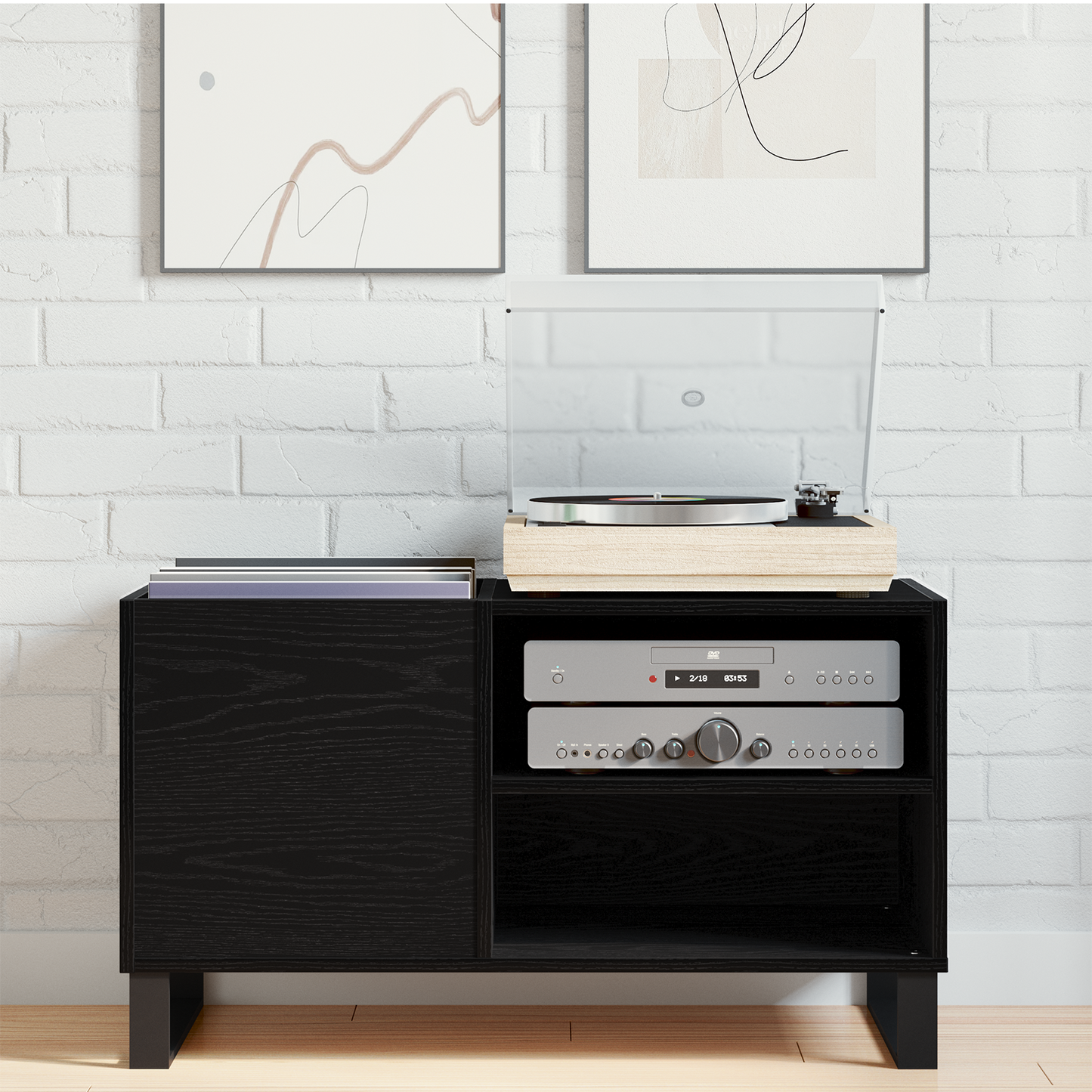 Record Cabinet Black Oak 85 x 38 x 48 cm Engineered Wood