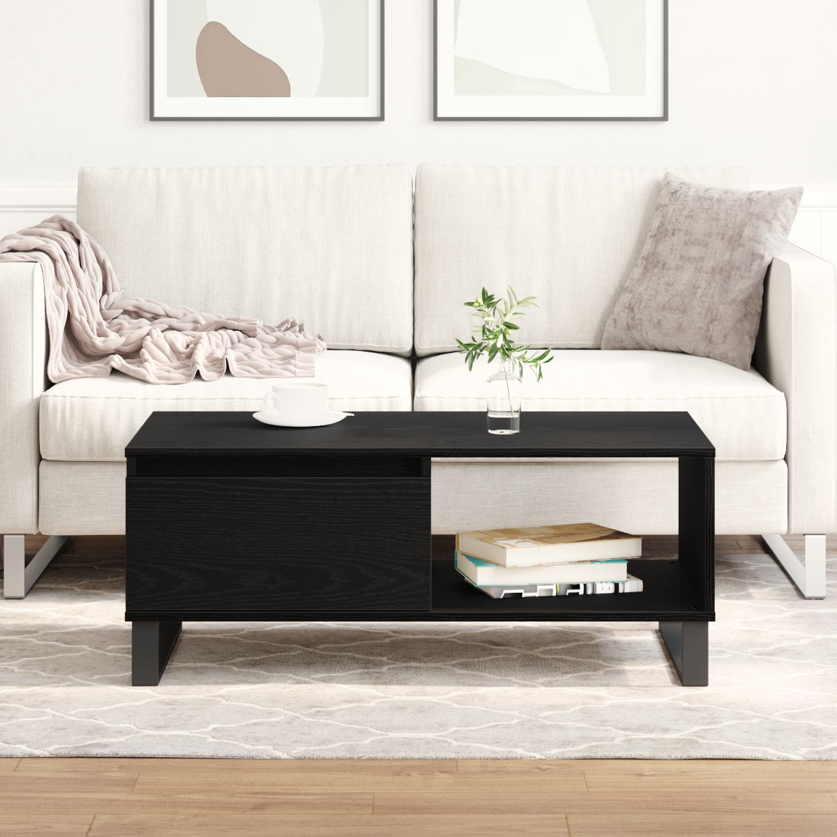 Coffee Table Black Oak 90 x 50 x 36.5 cm Engineered Wood