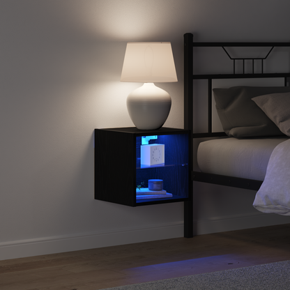 LED Wall Bedside Cabinet Black 30 x 28.5 x 30 cm
