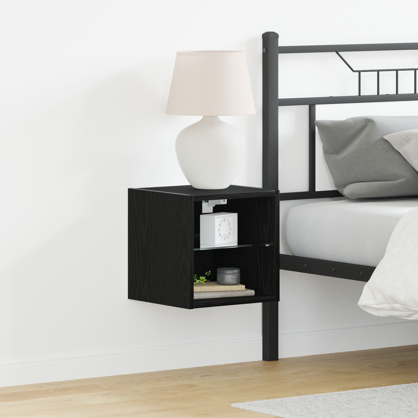 LED Wall Bedside Cabinet 2 pcs Black 30 x 28.5 x 30 cm