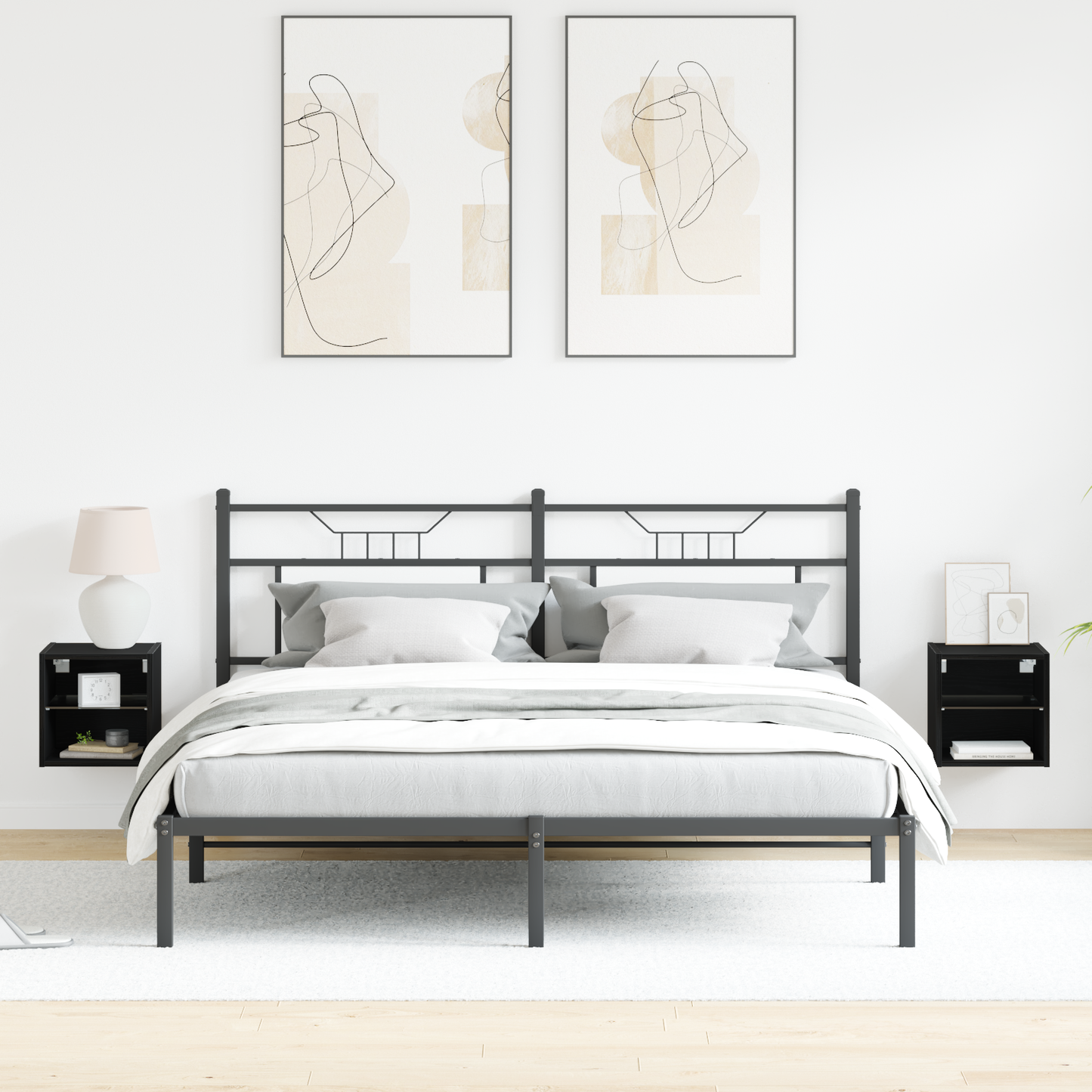 LED Wall Bedside Cabinet 2 pcs Black 30 x 28.5 x 30 cm