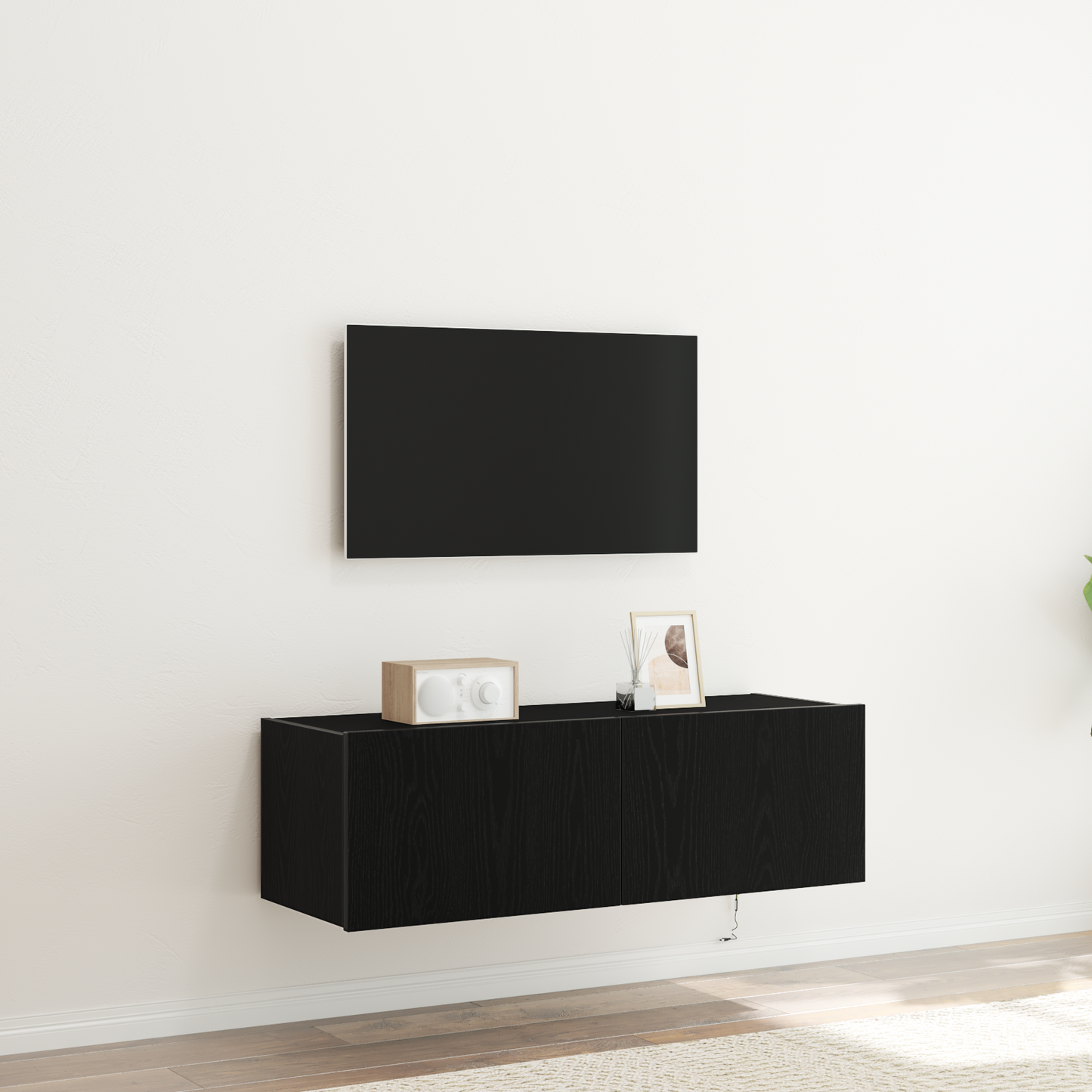 TV Wall Cabinet with LED 2 pcs Black Oak 100 x 35 x 31 cm