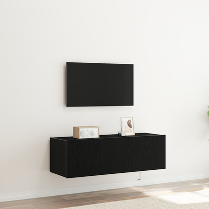 TV Wall Cabinet with LED 2 pcs Black Oak 100 x 35 x 31 cm