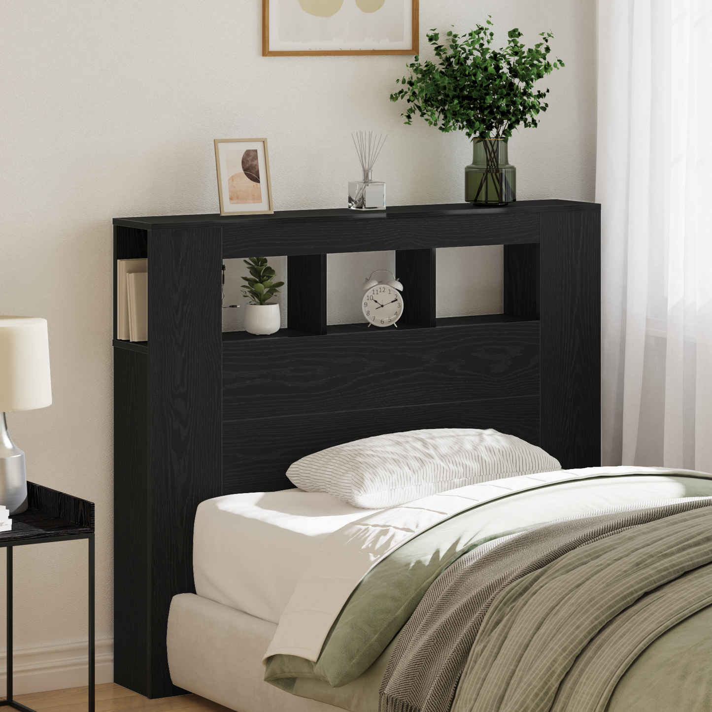 LED Headboard Black Oak 120 x 18.5 x 103.5 cm Engineered Wood