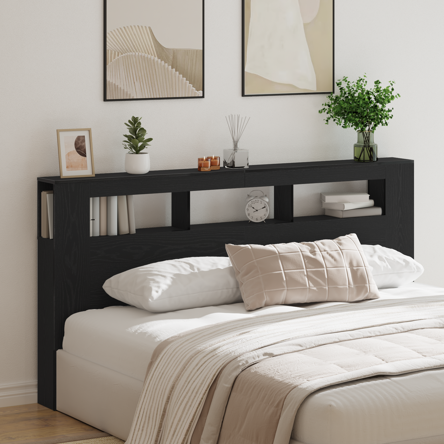 LED Headboard Black Oak 200 x 18.5 x 103.5 cm Engineered Wood