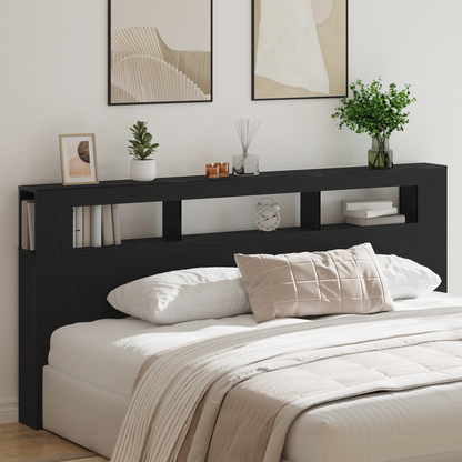 LED Headboard Black Oak 220 x 18.5 x 103.5 cm Engineered Wood