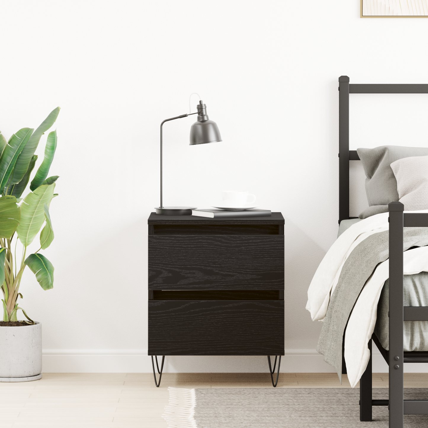 Bedside Cabinet Black oak 40 x 35 x 50 cm Engineered wood