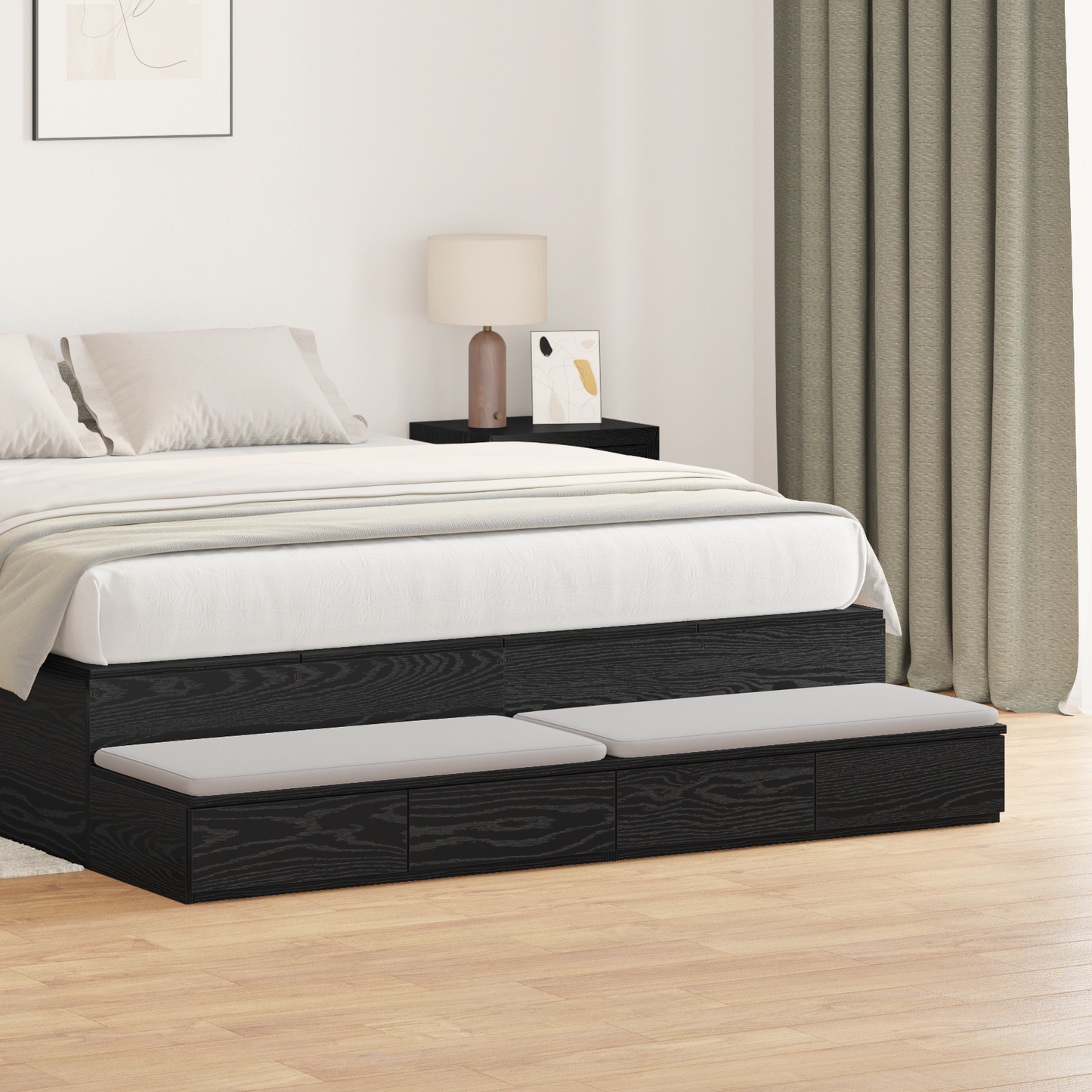 Bed Drawers Black Oak 140 x 36.5 x 16.5 cm Engineered Wood