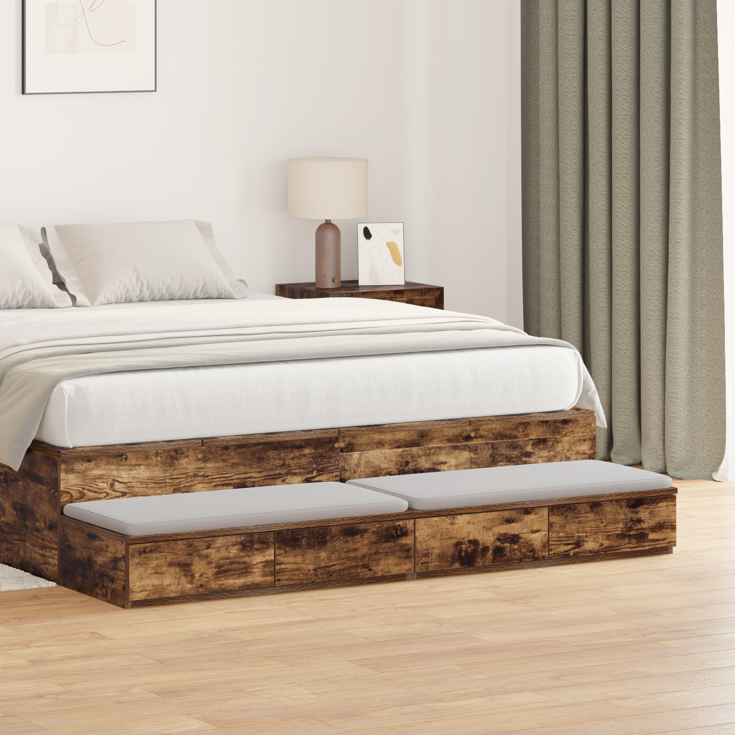 Bed Drawers Smoked Oak 150 x 36.5 x 16.5 cm Engineered Wood
