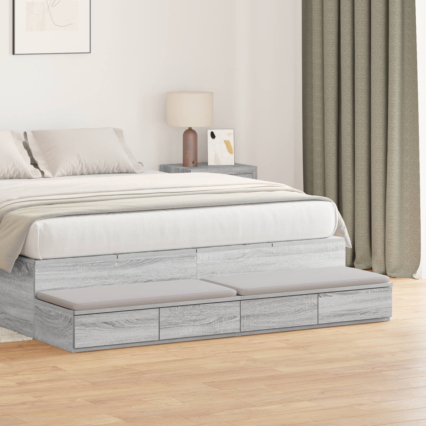 Bed Drawers Grey Sonoma 150 x 36.5 x 16.5 cm Engineered Wood