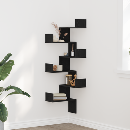 Wall Corner Shelf with Shelf Black Oak 45 x 45 x 147 cm