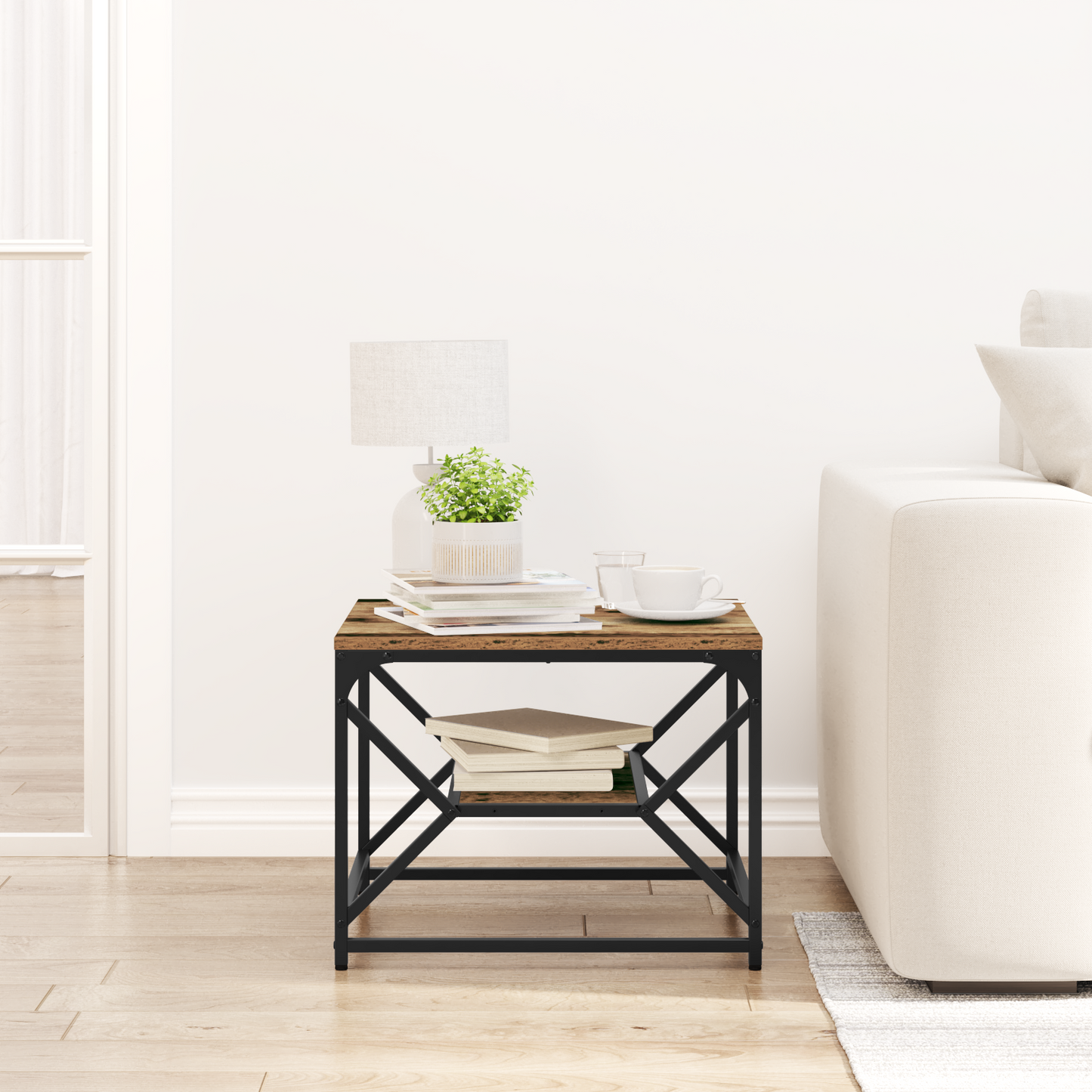 Coffee Table Old Wood 51 x 50 x 40 cm Engineered Wood and Steel