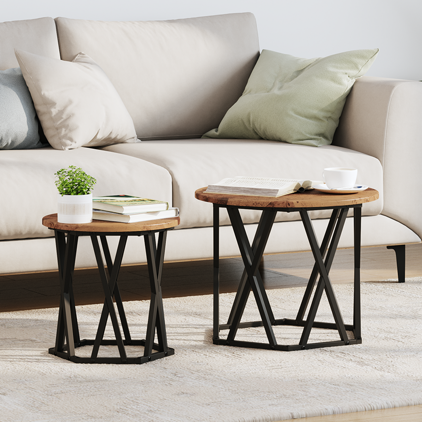 Side Table 2 pcs Reclaimed Wood Engineered Wood and Steel