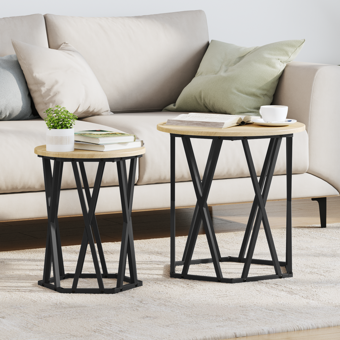 Coffee Table 2 pcs Sonoma Oak Engineered Wood and Steel