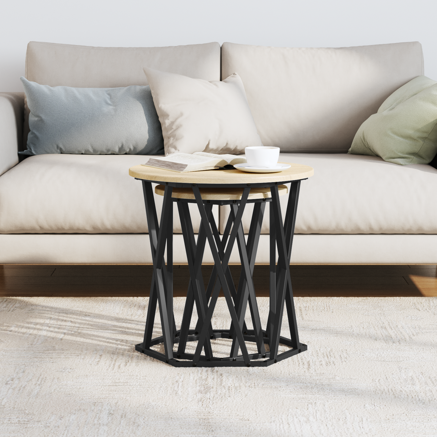 Coffee Table 2 pcs Sonoma Oak Engineered Wood and Steel