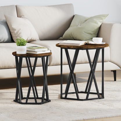 Coffee Table 2 pcs Smoked Oak Engineered Wood and Steel