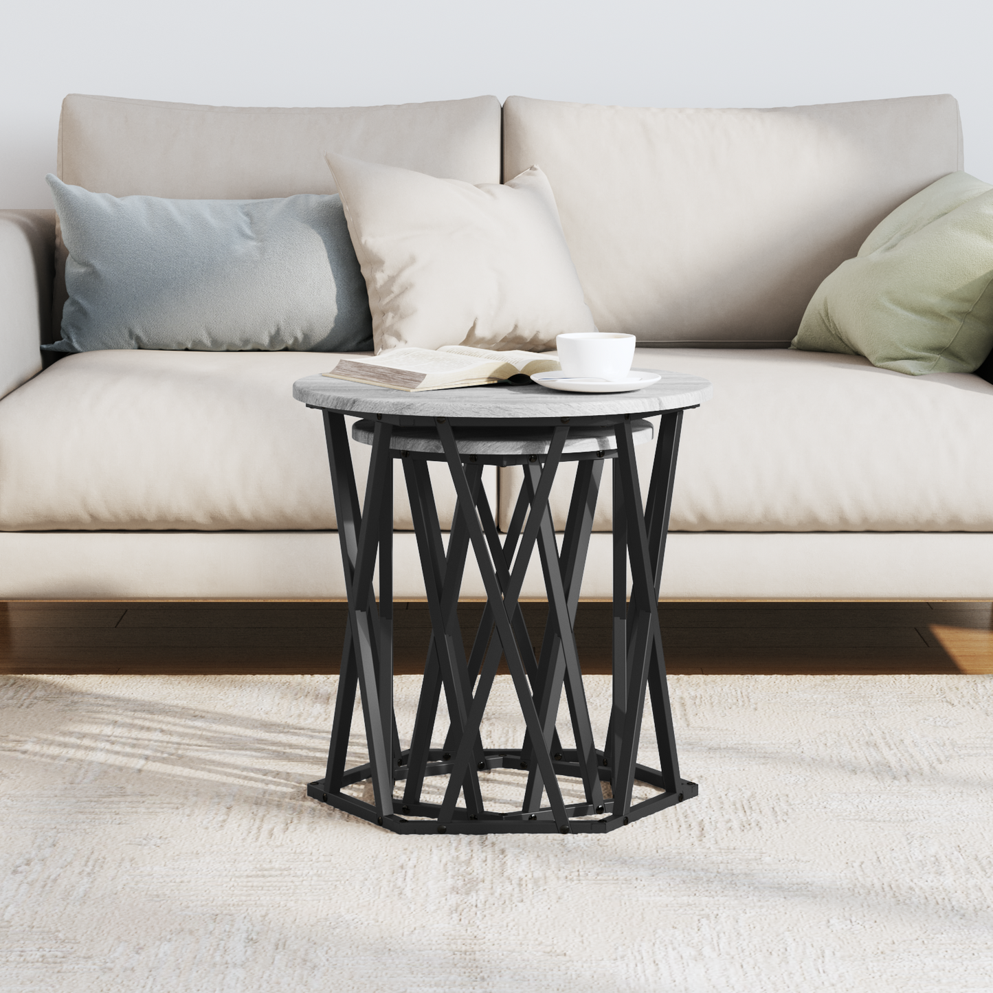 Coffee Table 2 pcs Grey Sonoma Engineered Wood and Steel
