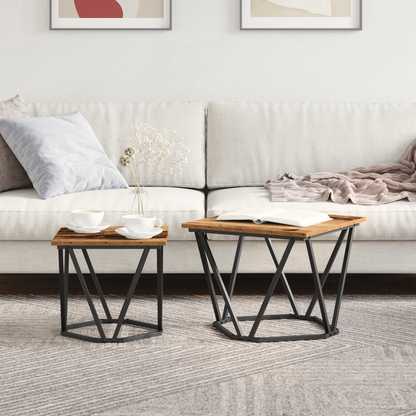 Side Table Set 2 pcs Reclaimed Wood Engineered Wood and Steel
