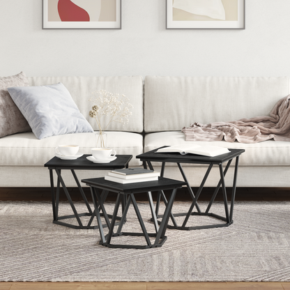 Coffee Table 3 pcs Black Oak Engineered Wood and Steel