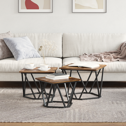 Coffee Table 3 pcs Smoked Oak Engineered Wood and Steel