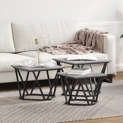 Coffee Table 3 pcs Grey Sonoma Engineered Wood and Steel