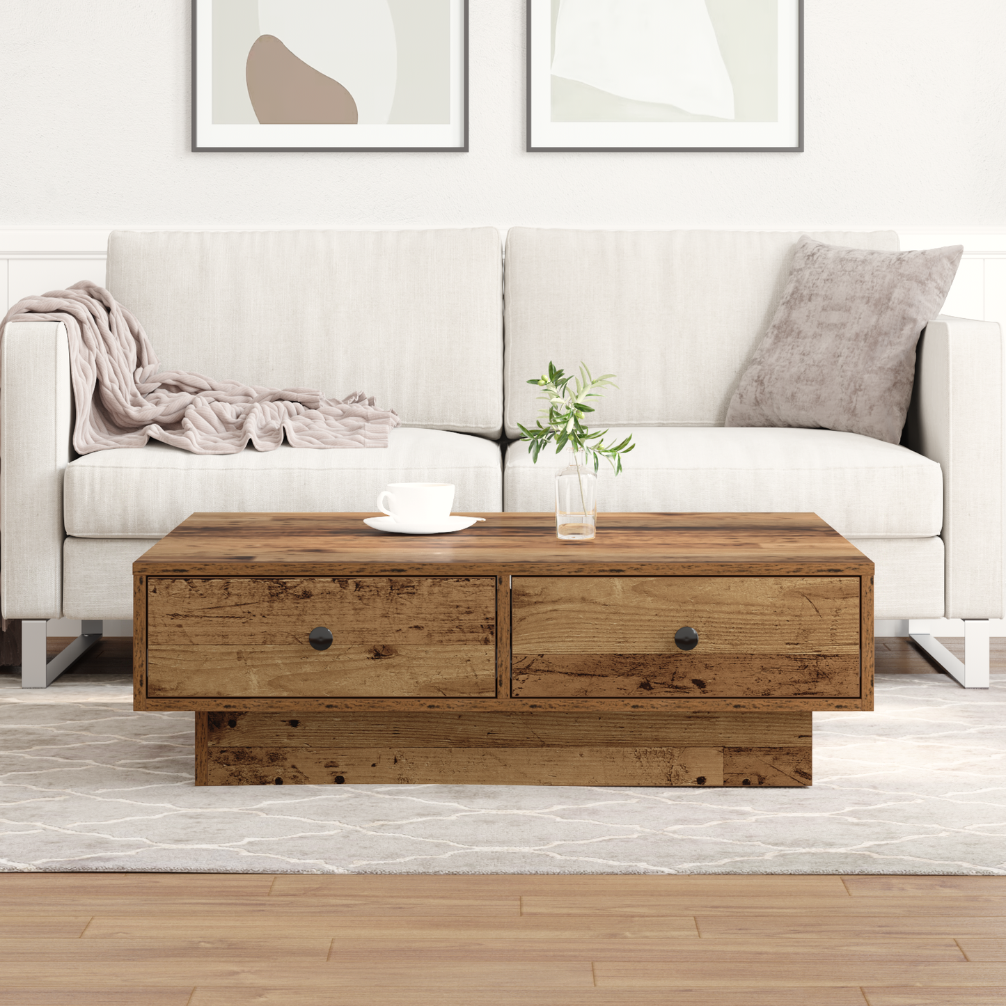 Coffee Table Old Wood 90 x 90 x 28 cm Engineered Wood