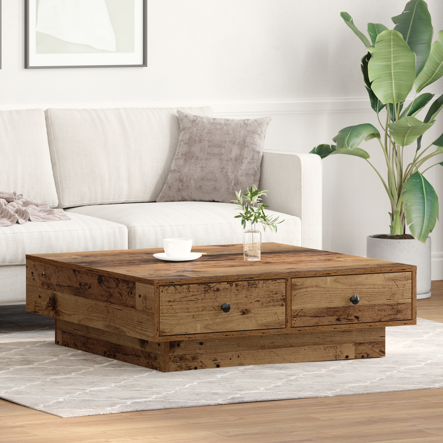 Coffee Table Old Wood 90 x 90 x 28 cm Engineered Wood