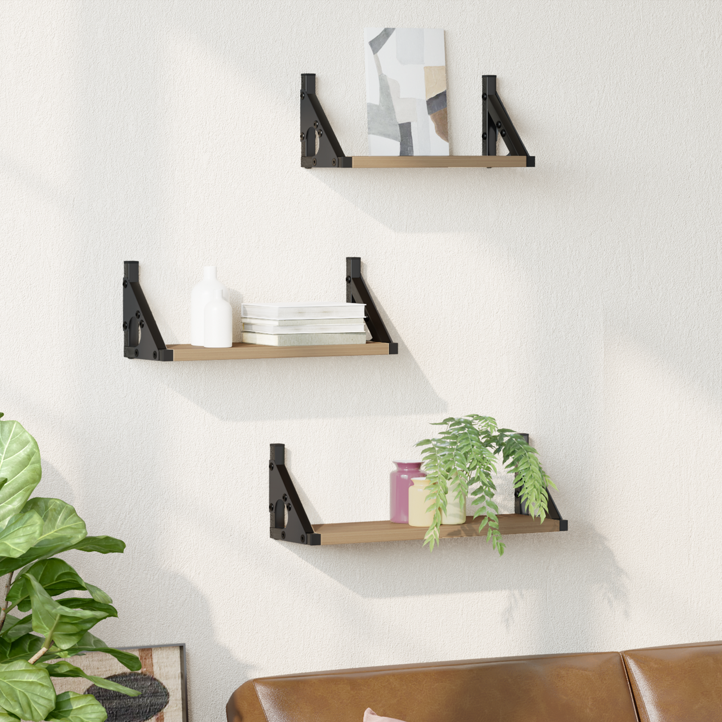 Wall Shelf Wall-mounted with Storage 3 pcs Smoke Oak