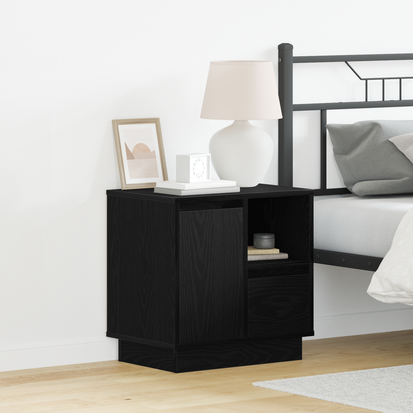Bedside Cabinet with Drawer 2 pcs Black Oak 50 x 34.5 x 50 cm