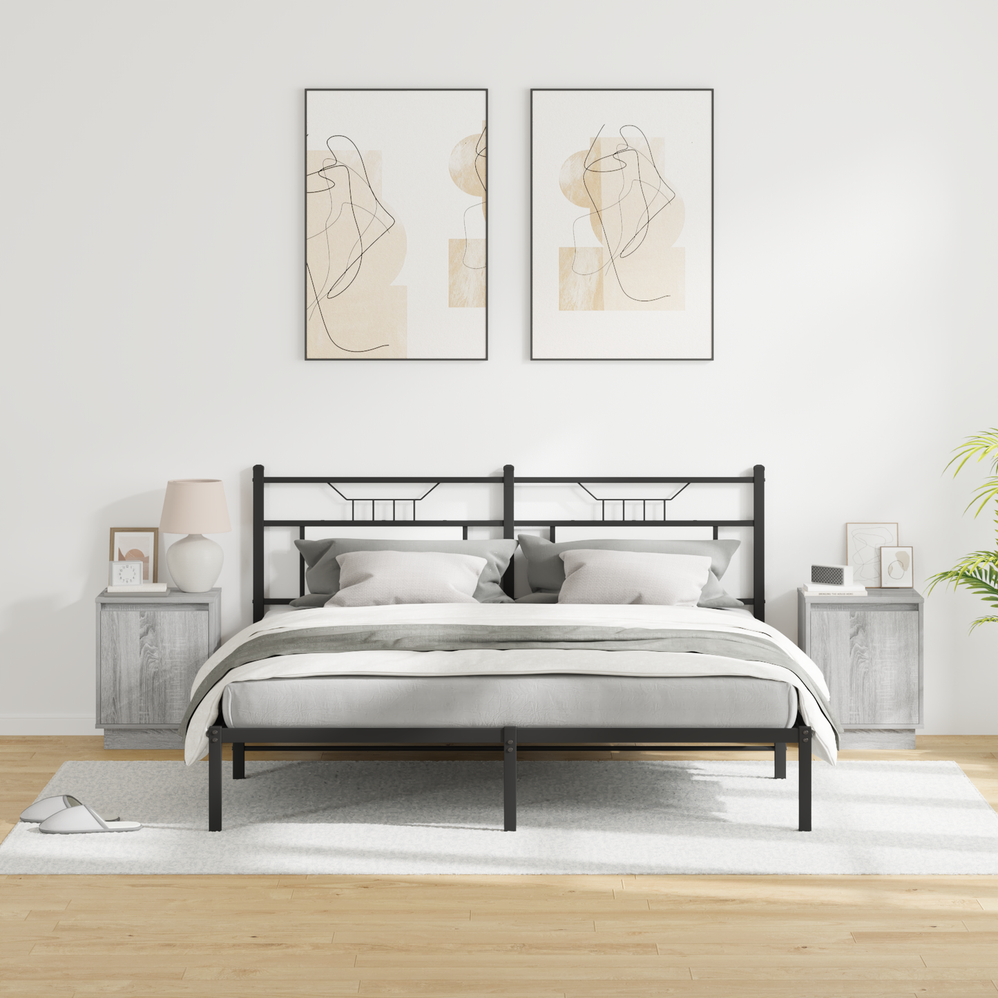 Bedside Cabinet 2 pcs Grey 39 x 34.5 x 50 cm Engineered wood