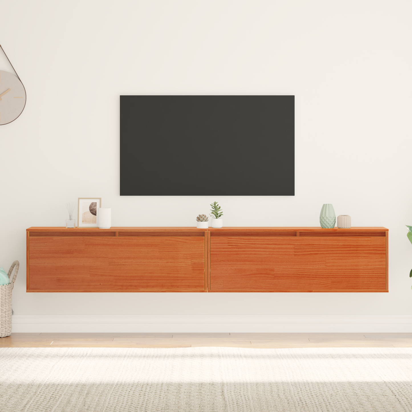 Wall Cabinet with Shelf Wall-mounted Wax Brown Solid Pine Wood