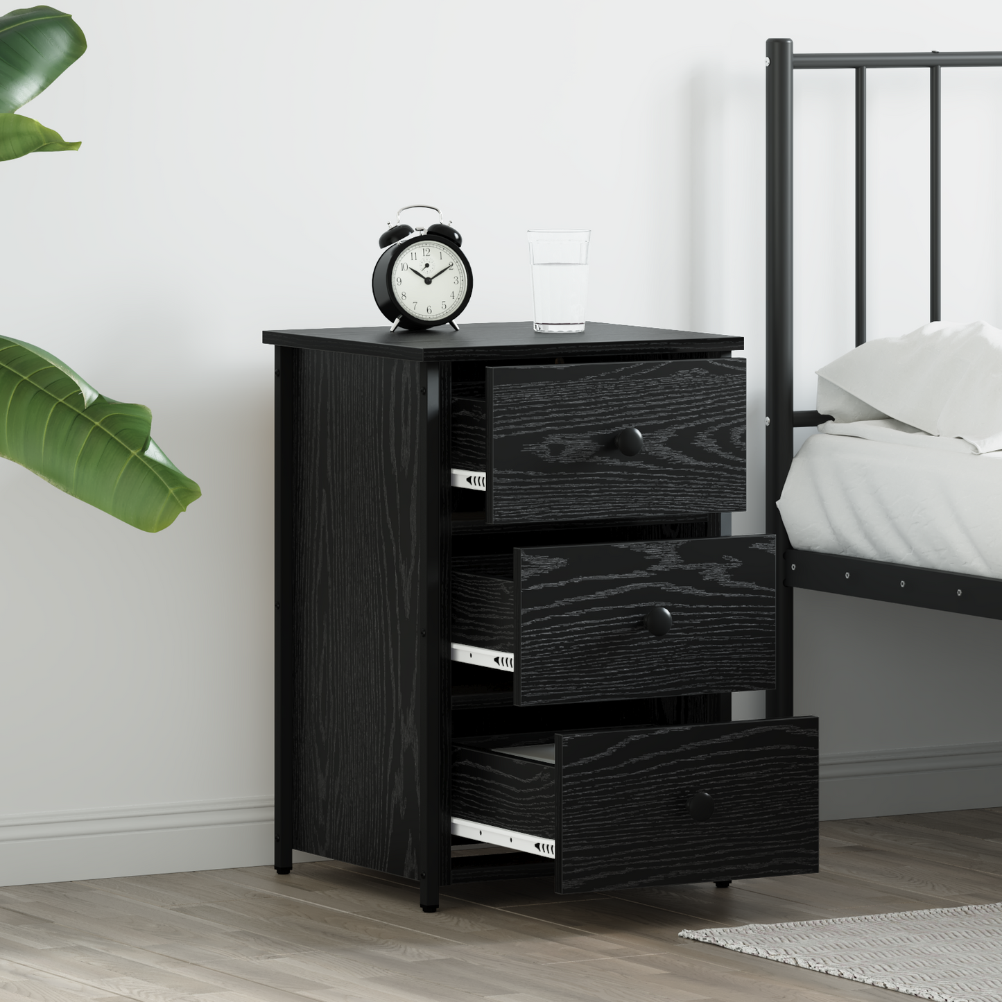 Bedside Cabinet Black Oak 40 x 36 x 60 cm Solid Reclaim Wood