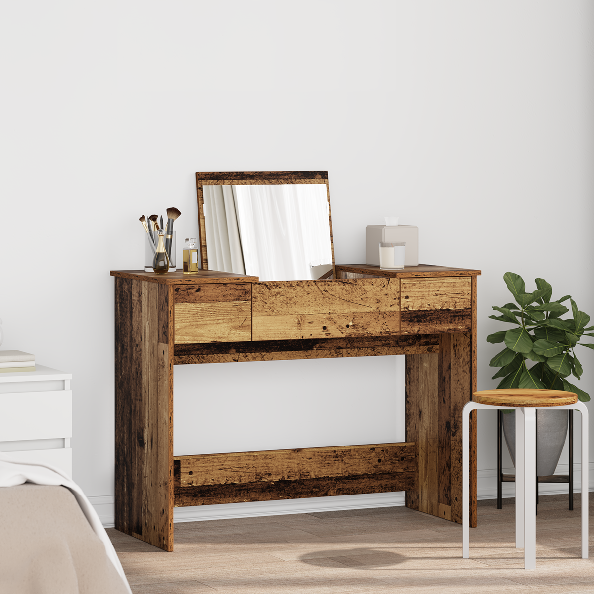 Cosmetic Table with Drawer with Mirror Old Wood 100 x 45 x76 cm