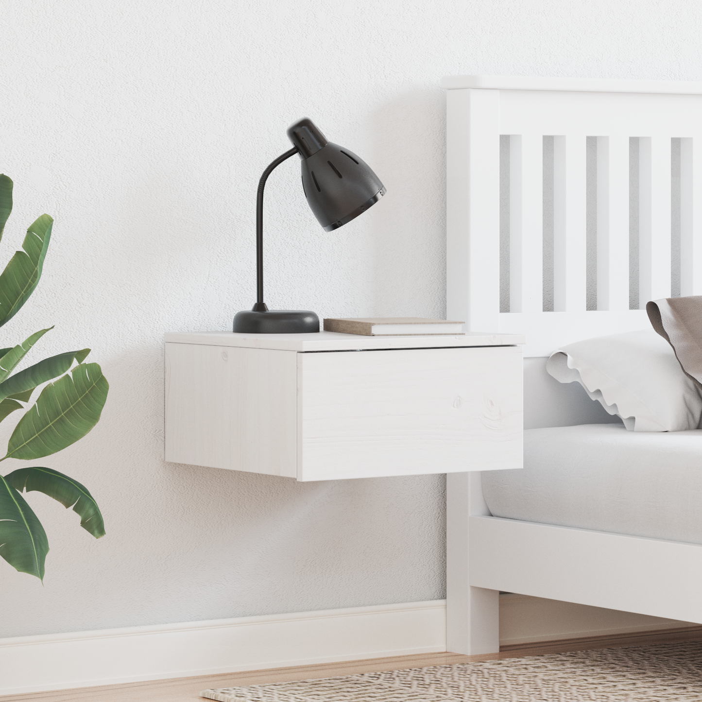 Bedside Table White 37 x 35 x 18.5 cm Solid pine wood
