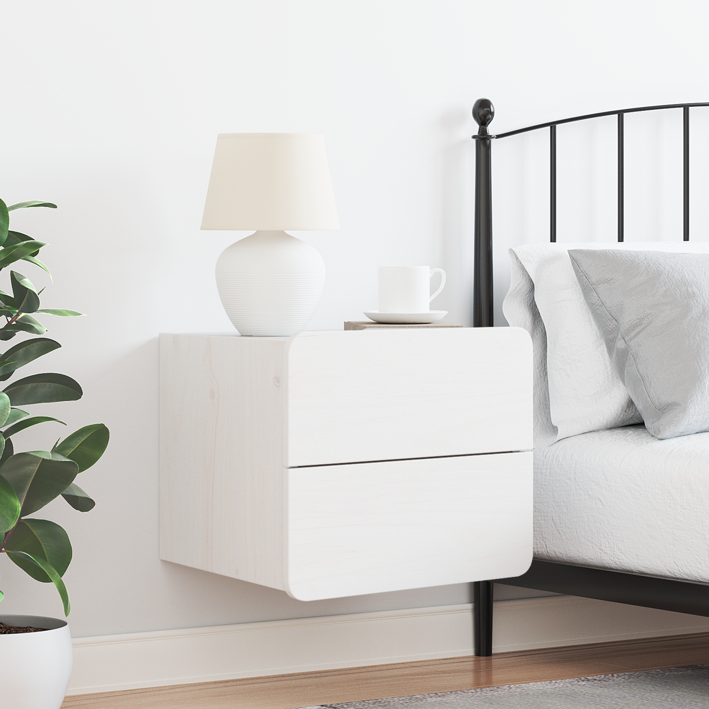 Bedside Table with Drawer White 39 x 34 x 33 cm Solid pinewood