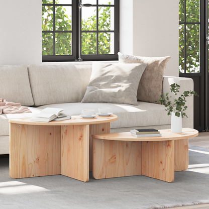Coffee Table 2 pcs Natural Solid pine wood